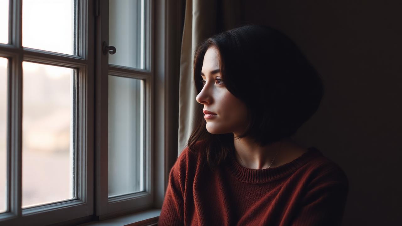 Femme pensive près d'une fenêtre — accompagnement psychothérapeutique pour sortir d'une relation toxique à Nice et Saint-Laurent-du-Var