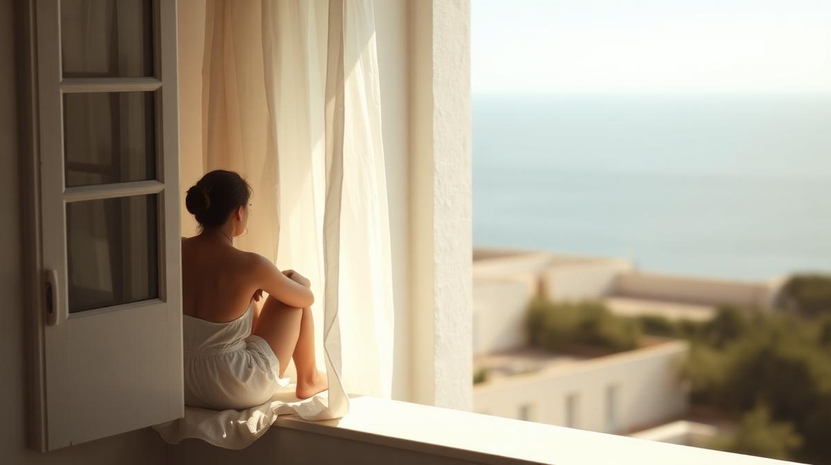 Personne assise à une fenêtre face à la mer, en réflexion après une rupture - psychothérapeute à Nice et Saint-Laurent-du-Var