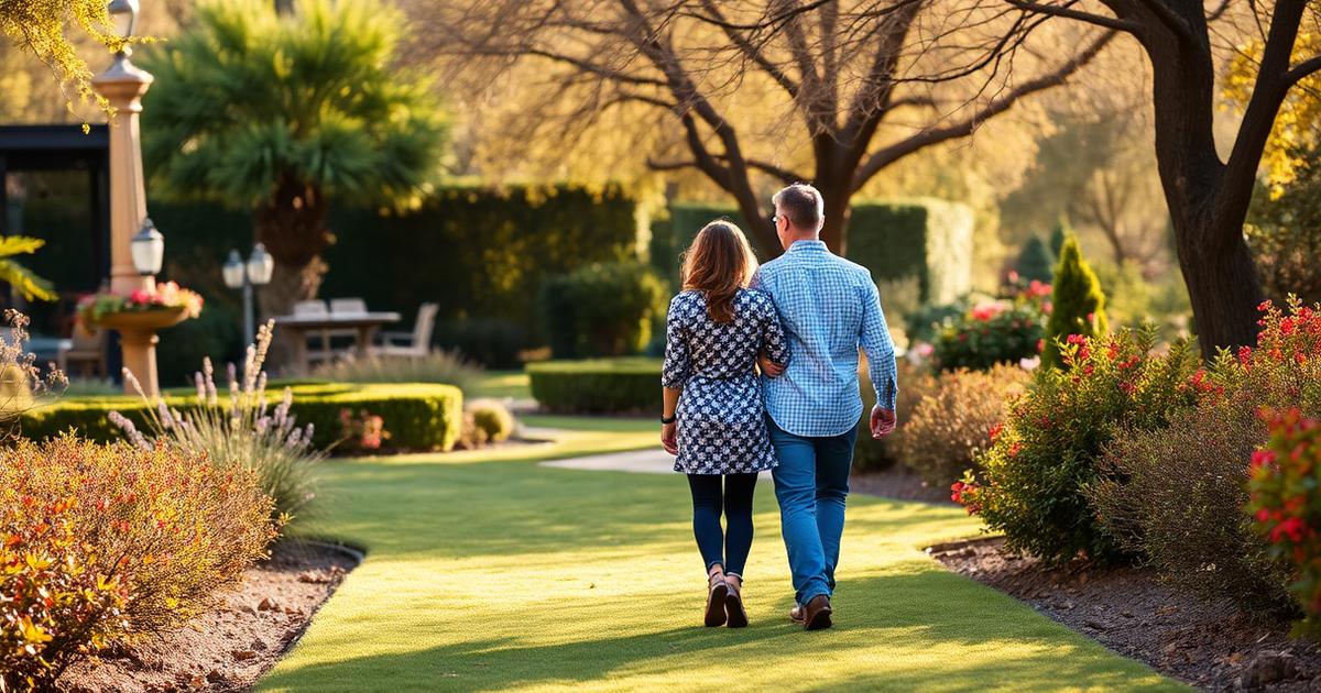 Couple marchant ensemble dans un jardin - thérapie de couple à Nice et Saint-Laurent-du-Var